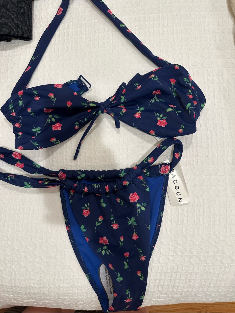 PacSun Navy Bikini Set with Pink Rose Print